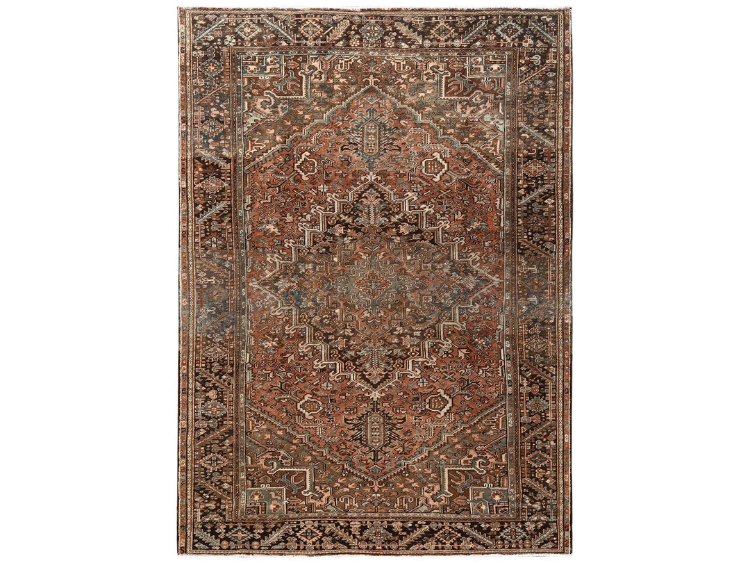 8'0" x 11'1" Vintage Hand Knotted Brown Wool Rectangle Oriental Rug - MOA1022337