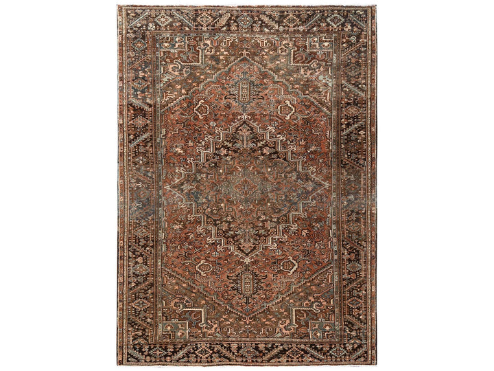 8'0" x 11'1" Vintage Hand Knotted Brown Wool Rectangle Oriental Rug - MOA1022337