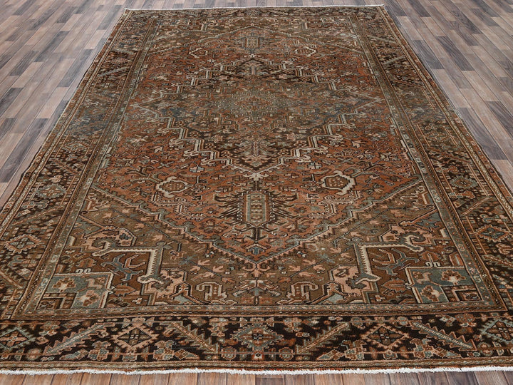 8'0" x 11'1" Vintage Hand Knotted Brown Wool Rectangle Oriental Rug - MOA1022337