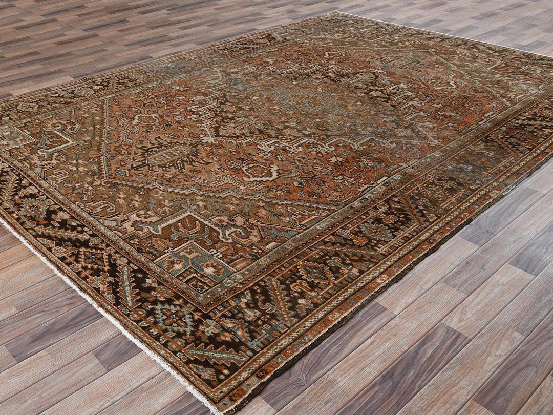 8'0" x 11'1" Vintage Hand Knotted Brown Wool Rectangle Oriental Rug - MOA1022337