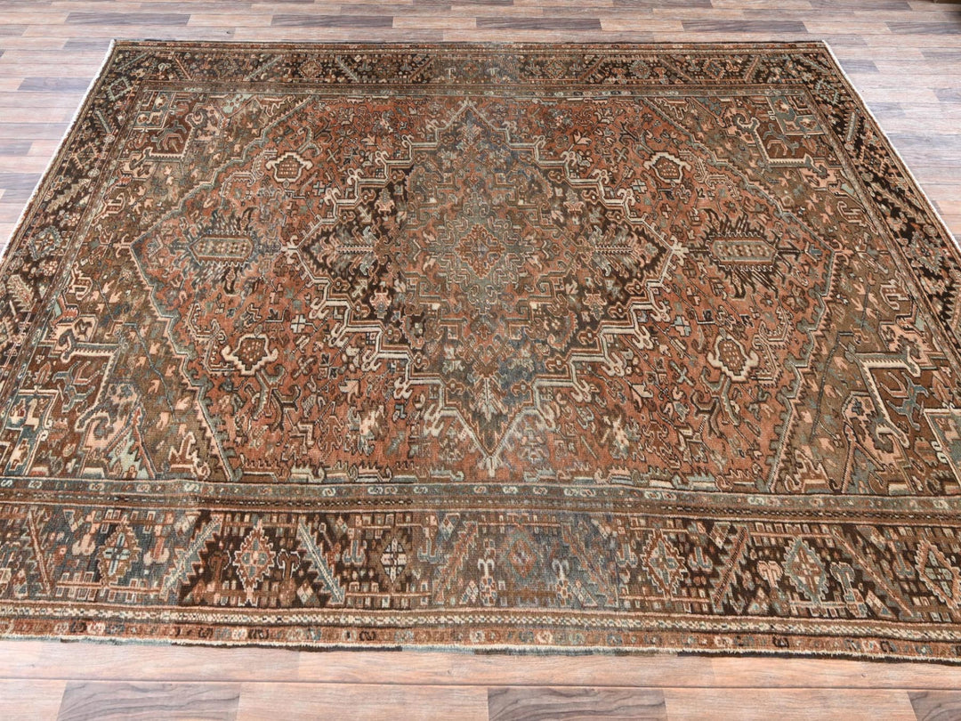 8'0" x 11'1" Vintage Hand Knotted Brown Wool Rectangle Oriental Rug - MOA1022337