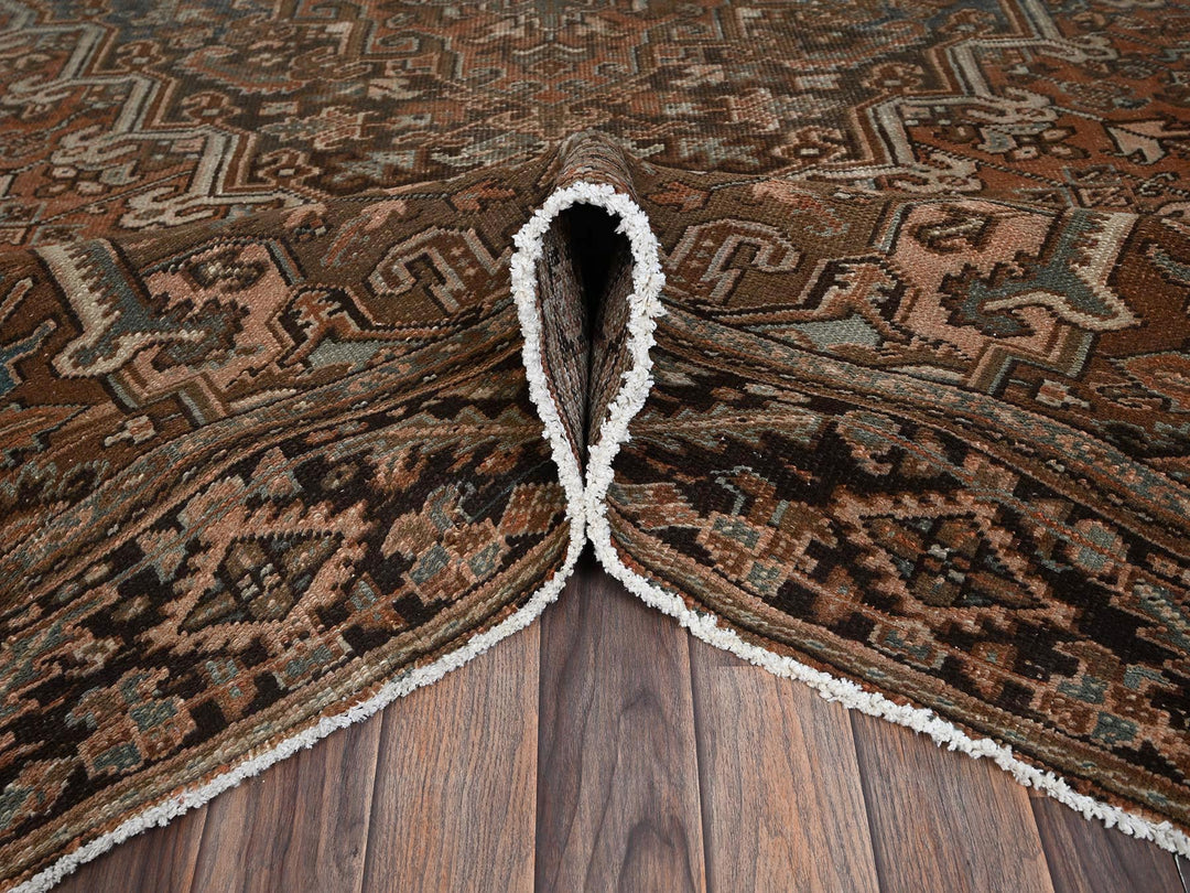 8'0" x 11'1" Vintage Hand Knotted Brown Wool Rectangle Oriental Rug - MOA1022337