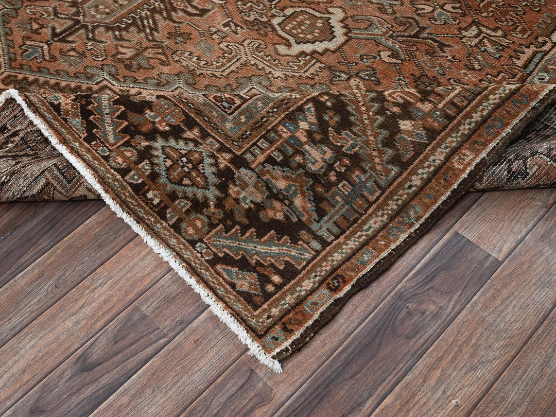 8'0" x 11'1" Vintage Hand Knotted Brown Wool Rectangle Oriental Rug - MOA1022337