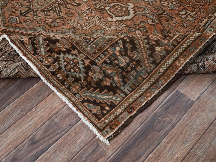 8'0" x 11'1" Vintage Hand Knotted Brown Wool Rectangle Oriental Rug - MOA1022337