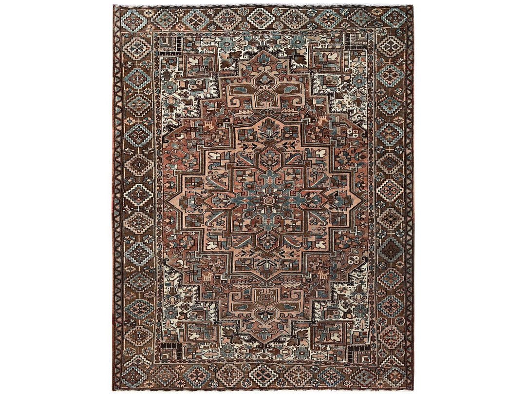 8'5" x 10'11" Vintage Hand Knotted Brown Wool Rectangle Oriental Rug - MOA1022340