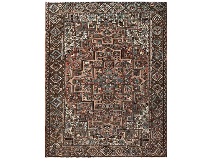 8'5" x 10'11" Vintage Hand Knotted Brown Wool Rectangle Oriental Rug - MOA1022340