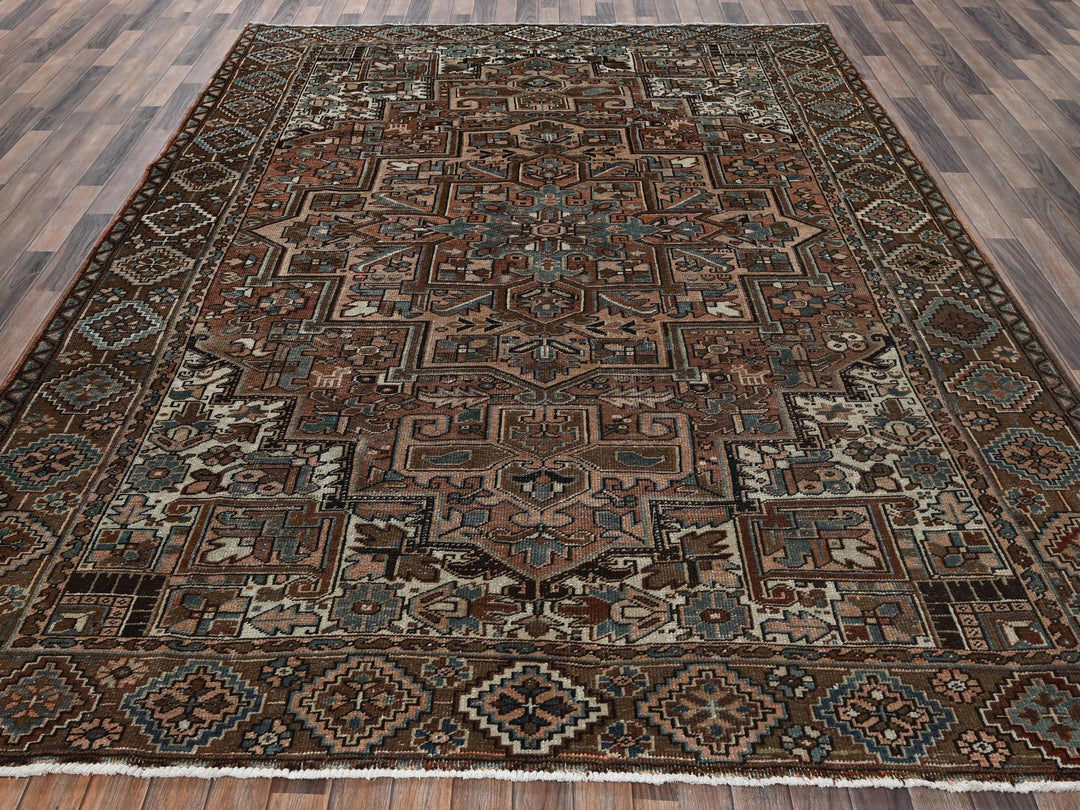 8'5" x 10'11" Vintage Hand Knotted Brown Wool Rectangle Oriental Rug - MOA1022340