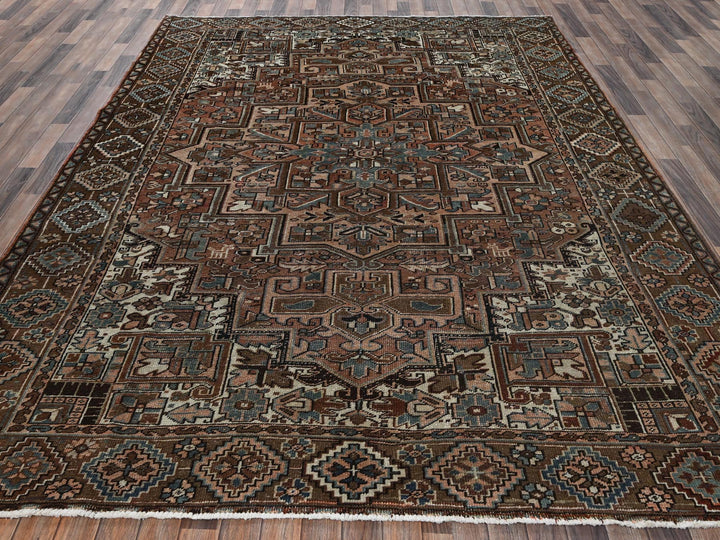 8'5" x 10'11" Vintage Hand Knotted Brown Wool Rectangle Oriental Rug - MOA1022340