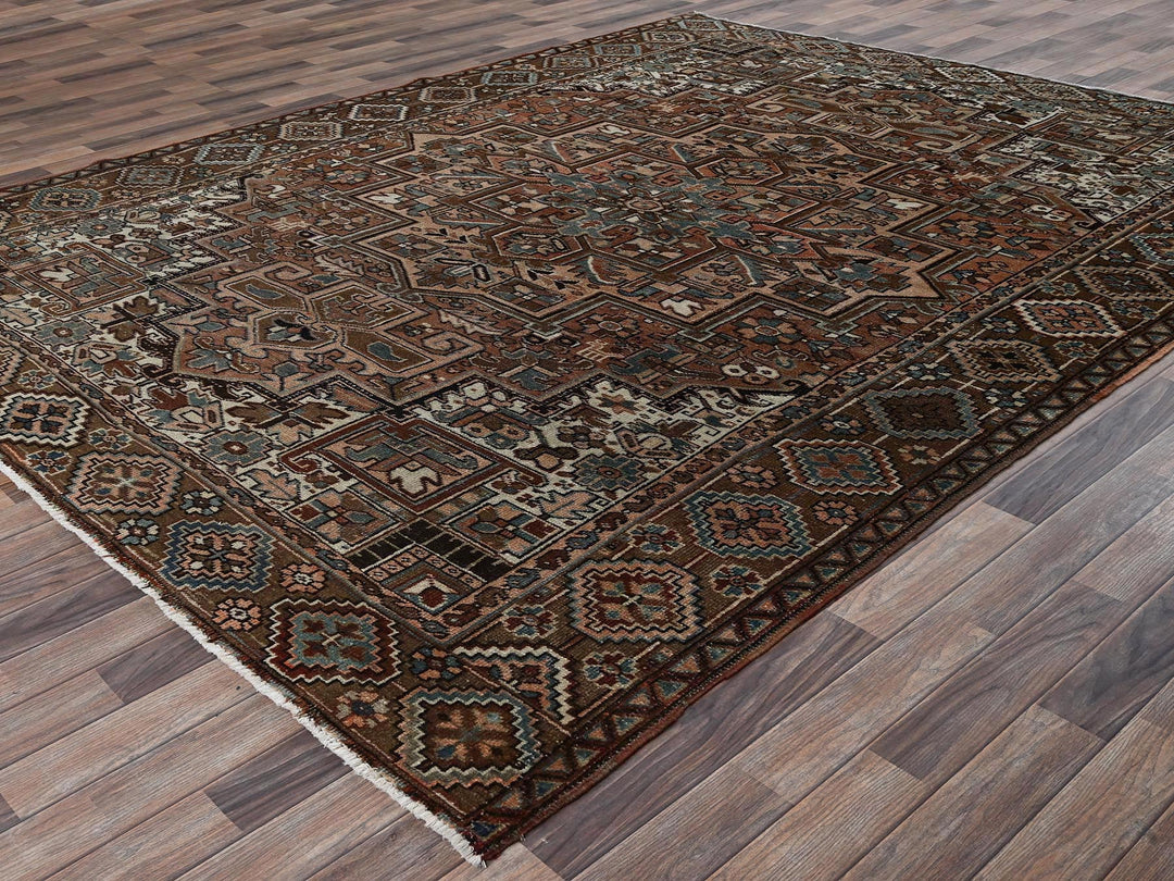 8'5" x 10'11" Vintage Hand Knotted Brown Wool Rectangle Oriental Rug - MOA1022340