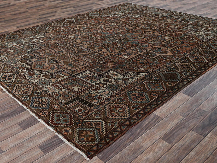 8'5" x 10'11" Vintage Hand Knotted Brown Wool Rectangle Oriental Rug - MOA1022340