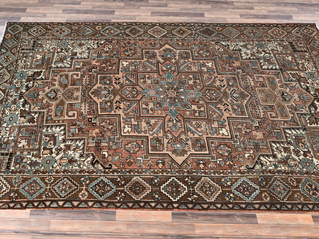 8'5" x 10'11" Vintage Hand Knotted Brown Wool Rectangle Oriental Rug - MOA1022340