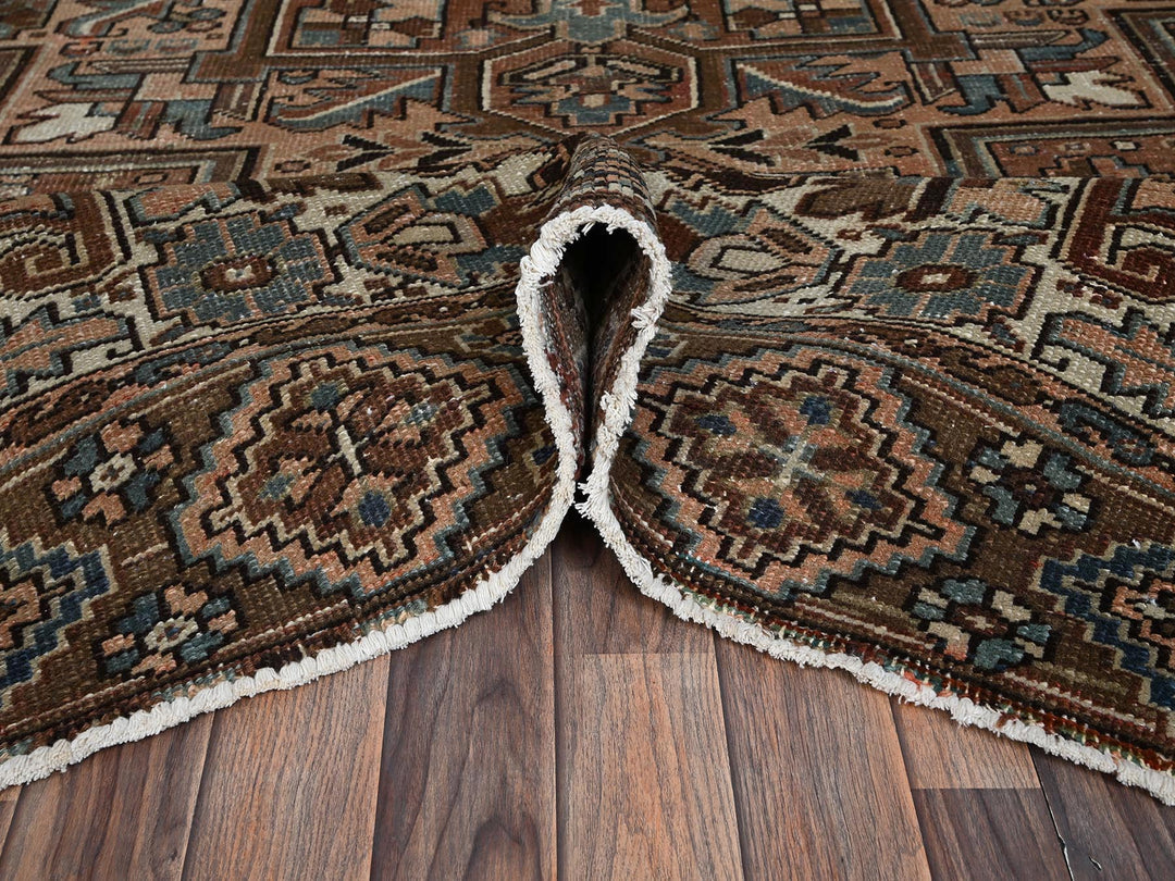 8'5" x 10'11" Vintage Hand Knotted Brown Wool Rectangle Oriental Rug - MOA1022340