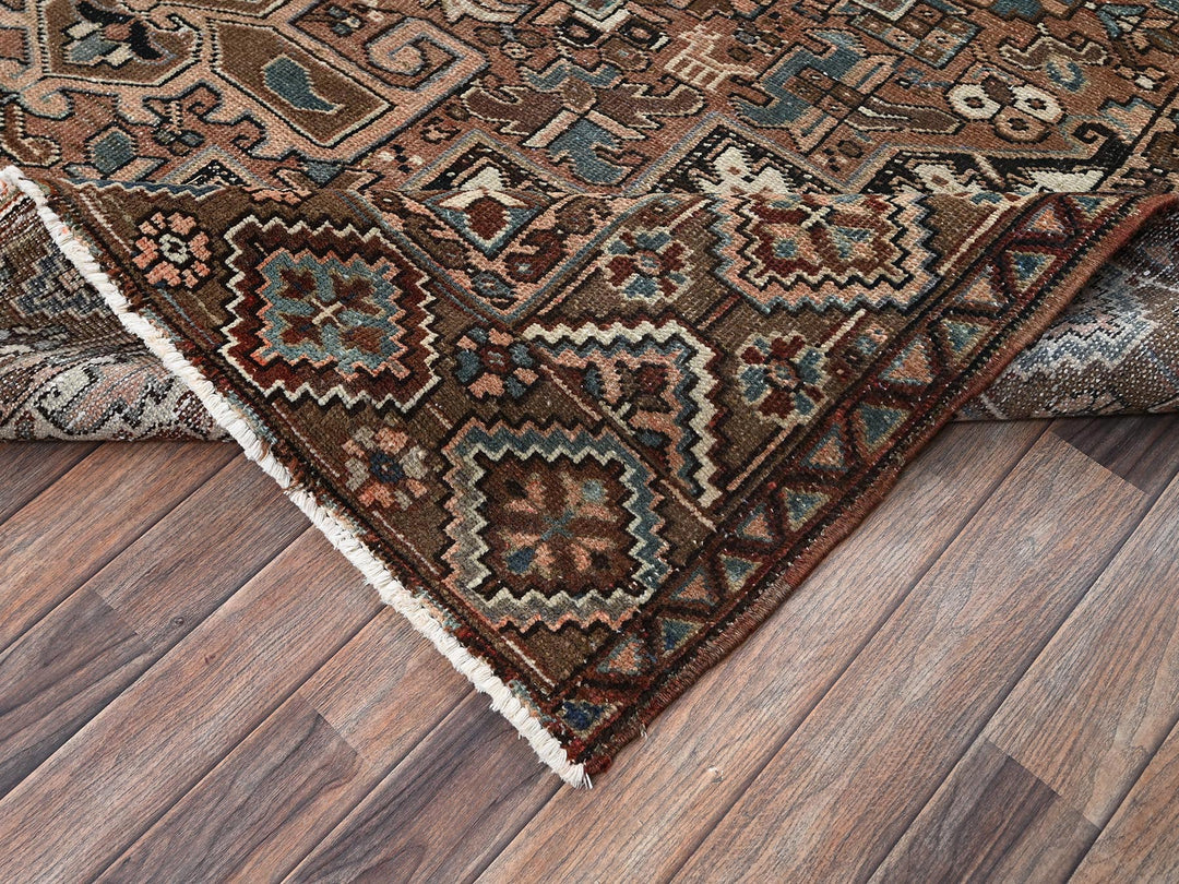 8'5" x 10'11" Vintage Hand Knotted Brown Wool Rectangle Oriental Rug - MOA1022340