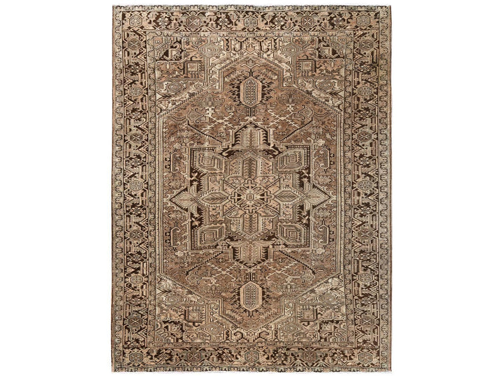 8'4" x 11'3" Vintage Hand Knotted Brown Wool Rectangle Oriental Rug - MOA1022343