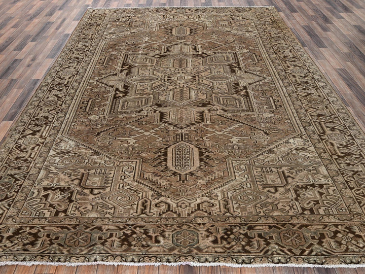 8'4" x 11'3" Vintage Hand Knotted Brown Wool Rectangle Oriental Rug - MOA1022343