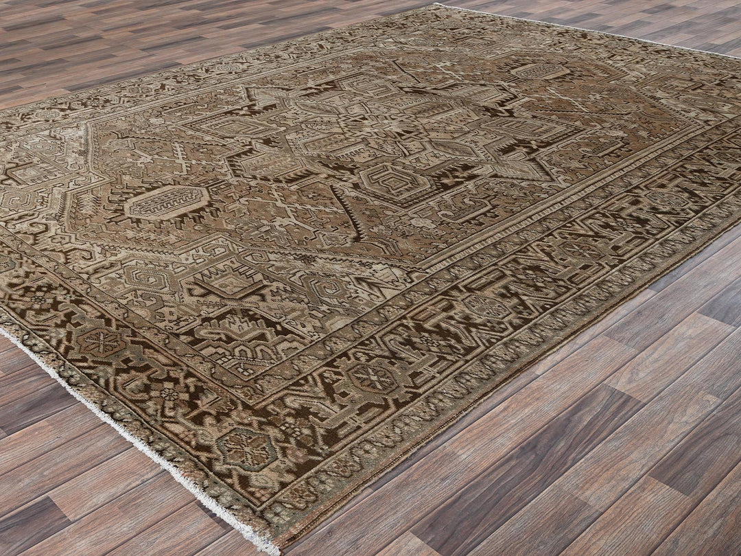 8'4" x 11'3" Vintage Hand Knotted Brown Wool Rectangle Oriental Rug - MOA1022343