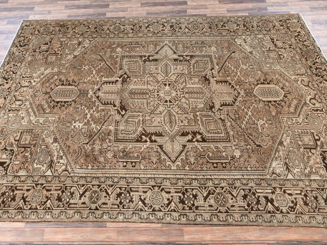 8'4" x 11'3" Vintage Hand Knotted Brown Wool Rectangle Oriental Rug - MOA1022343