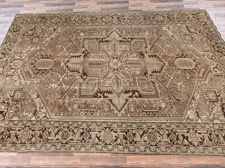 8'4" x 11'3" Vintage Hand Knotted Brown Wool Rectangle Oriental Rug - MOA1022343