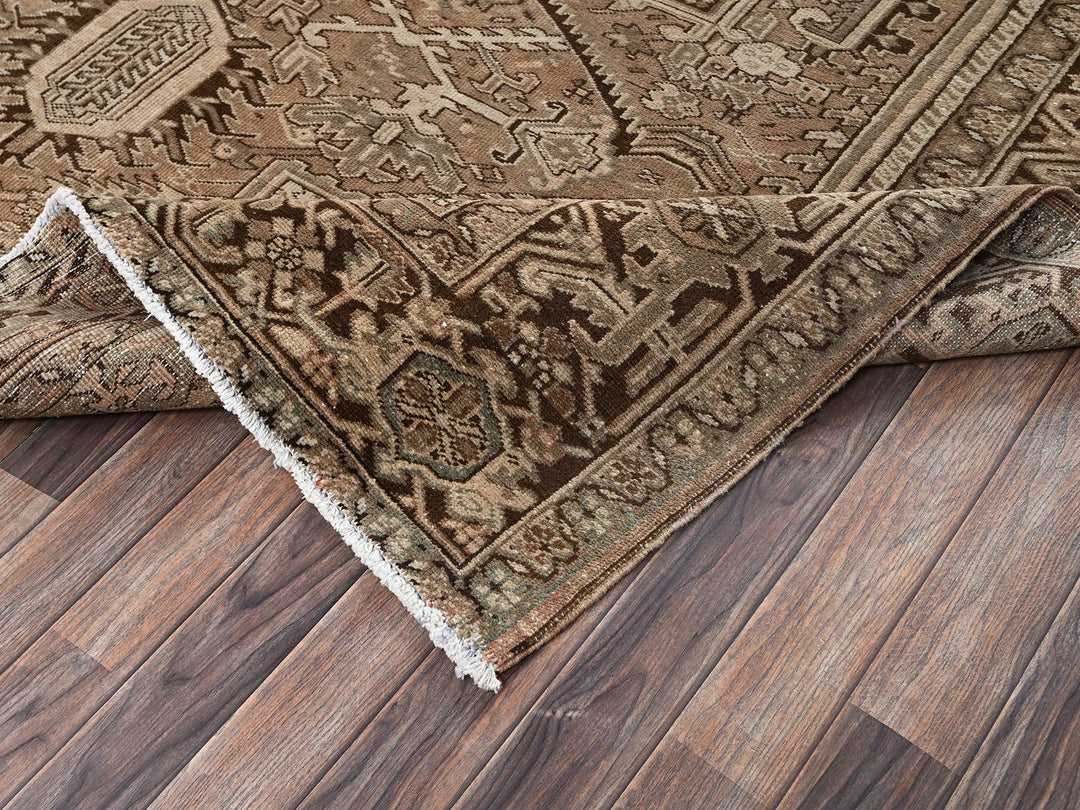 8'4" x 11'3" Vintage Hand Knotted Brown Wool Rectangle Oriental Rug - MOA1022343