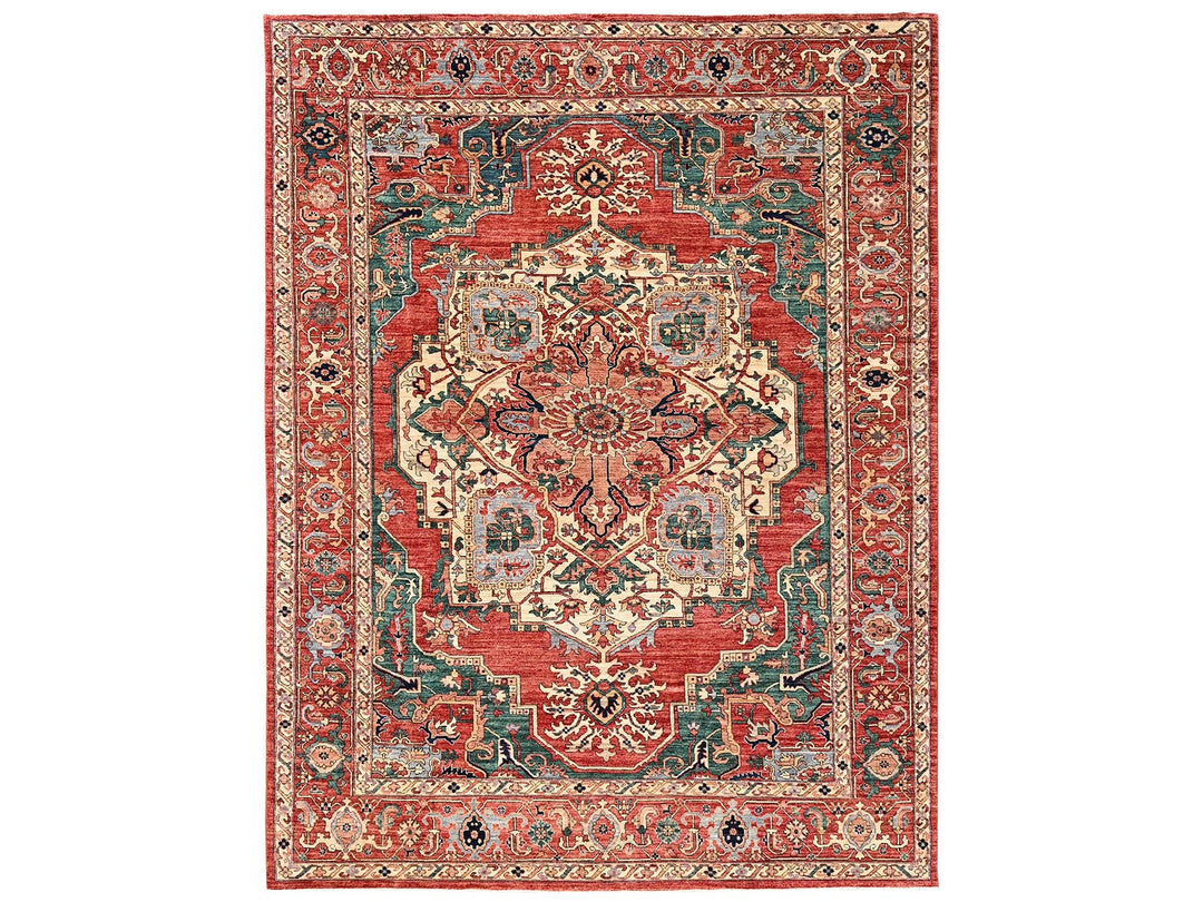 8'11" x 11'7" New Hand Knotted Red Wool Rectangle Oriental Rug - MOA1022345