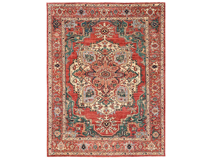 8'11" x 11'7" New Hand Knotted Red Wool Rectangle Oriental Rug - MOA1022345