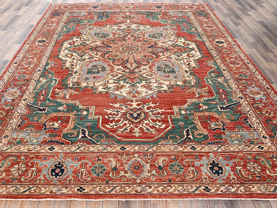 8'11" x 11'7" New Hand Knotted Red Wool Rectangle Oriental Rug - MOA1022345