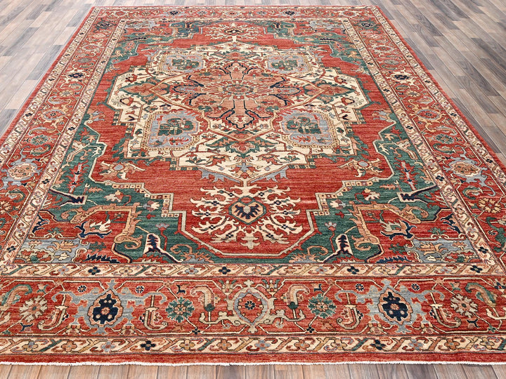 8'11" x 11'7" New Hand Knotted Red Wool Rectangle Oriental Rug - MOA1022345