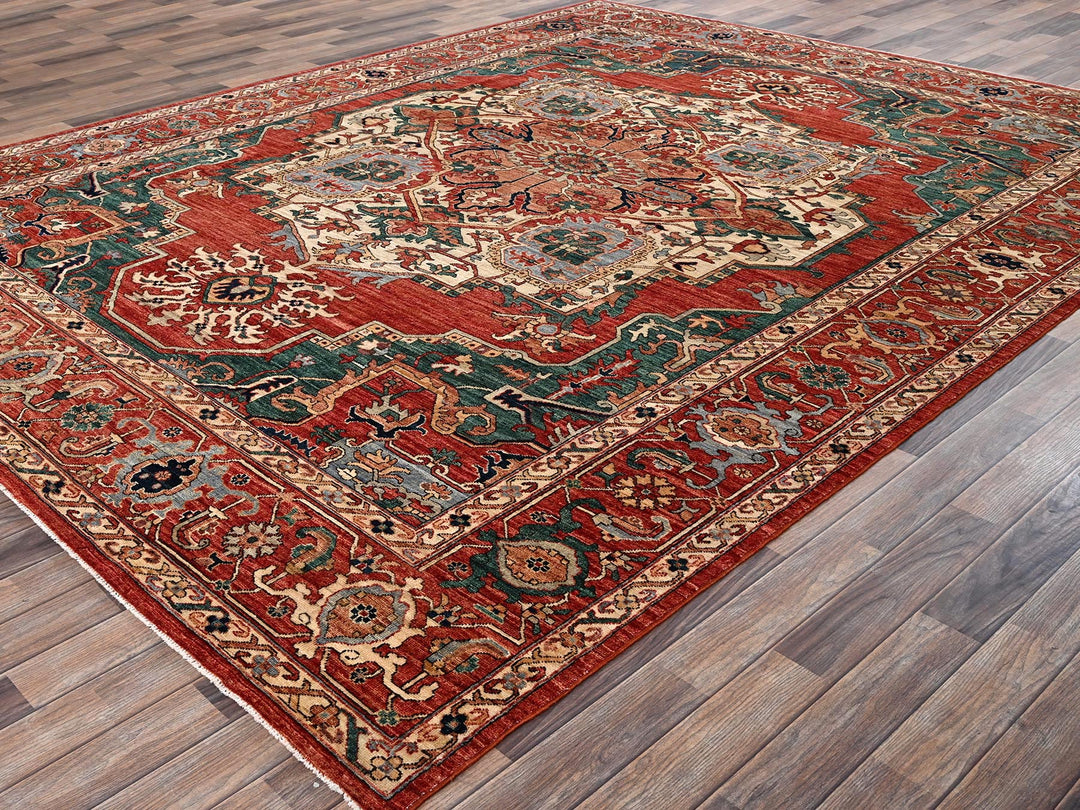 8'11" x 11'7" New Hand Knotted Red Wool Rectangle Oriental Rug - MOA1022345
