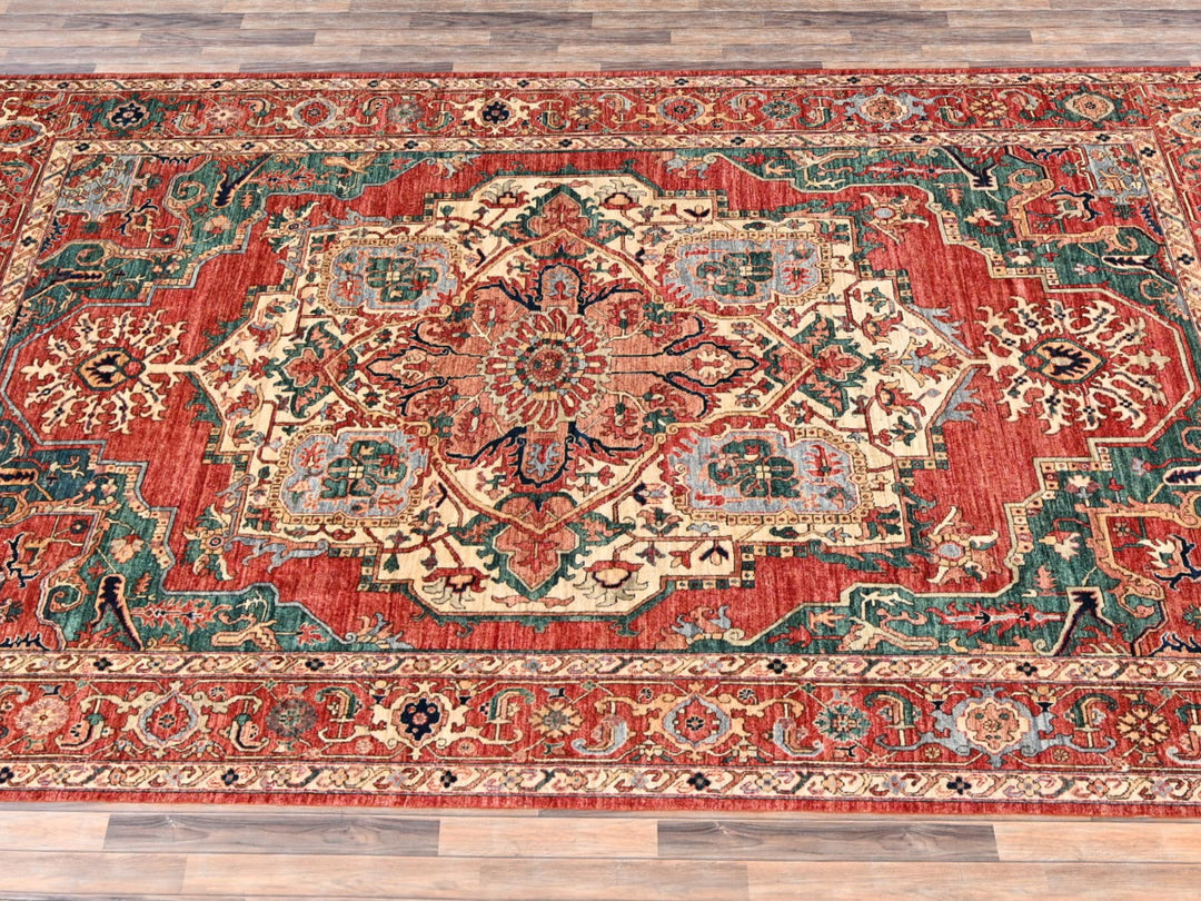 8'11" x 11'7" New Hand Knotted Red Wool Rectangle Oriental Rug - MOA1022345