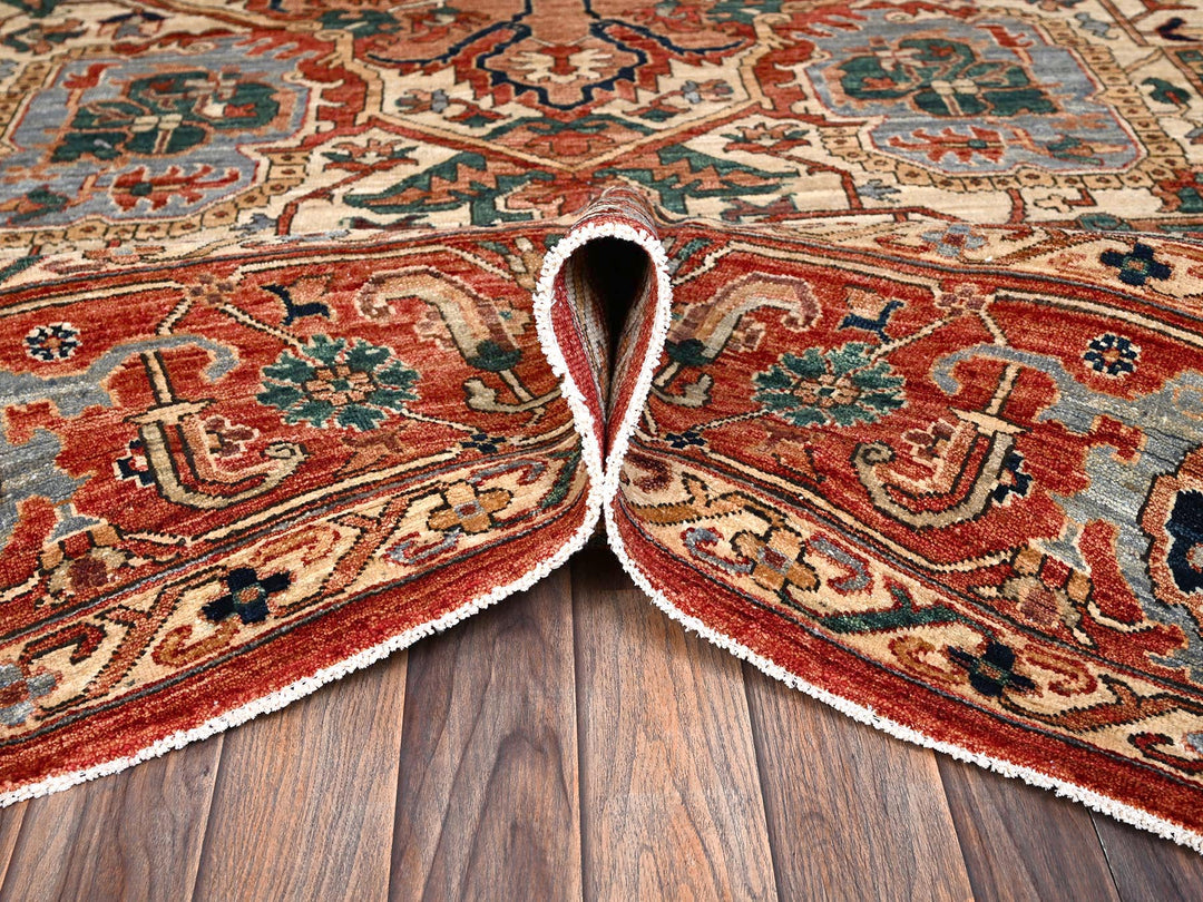 8'11" x 11'7" New Hand Knotted Red Wool Rectangle Oriental Rug - MOA1022345