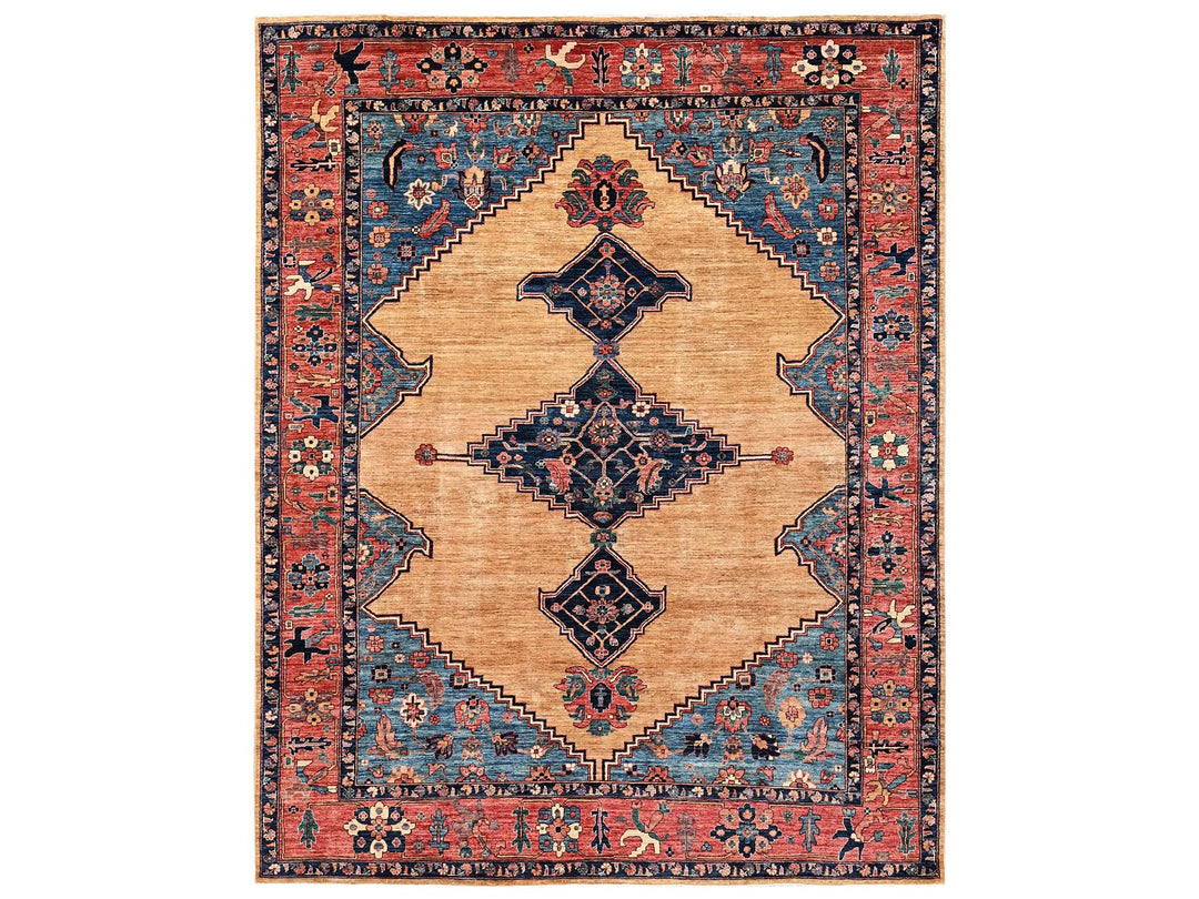 9'2" x 11'7" New Hand Knotted Yellow Wool Rectangle Oriental Rug - MOA1022346