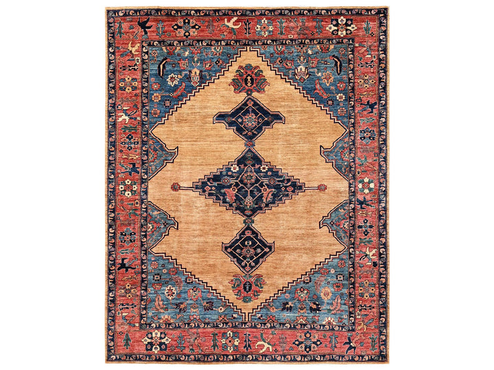 9'2" x 11'7" New Hand Knotted Yellow Wool Rectangle Oriental Rug - MOA1022346