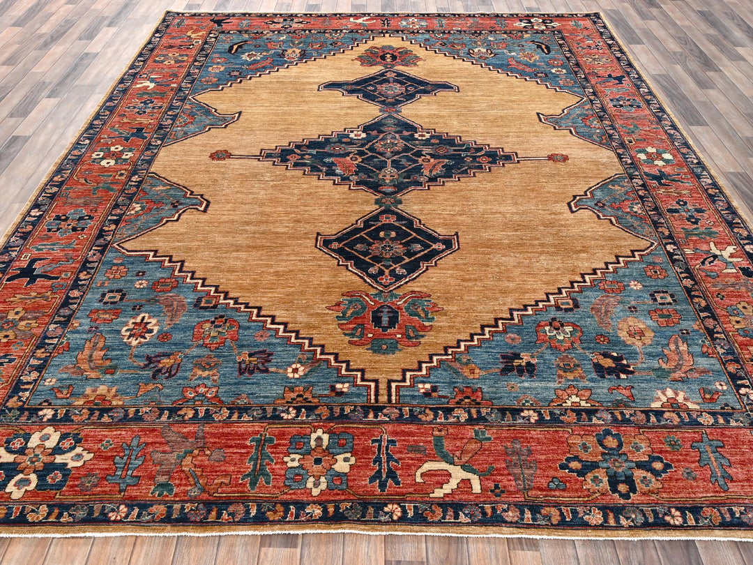9'2" x 11'7" New Hand Knotted Yellow Wool Rectangle Oriental Rug - MOA1022346