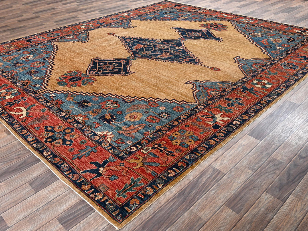 9'2" x 11'7" New Hand Knotted Yellow Wool Rectangle Oriental Rug - MOA1022346
