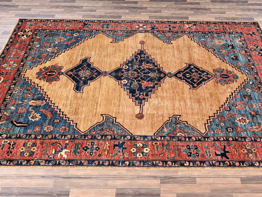9'2" x 11'7" New Hand Knotted Yellow Wool Rectangle Oriental Rug - MOA1022346