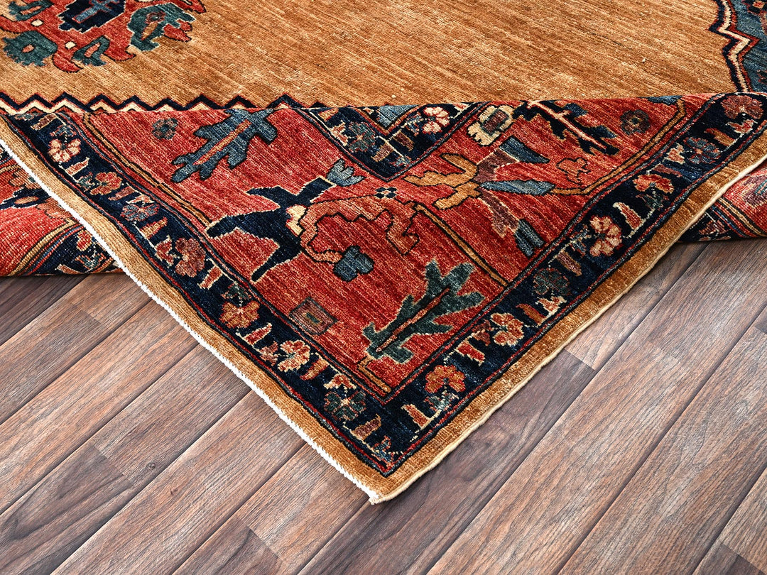 9'2" x 11'7" New Hand Knotted Yellow Wool Rectangle Oriental Rug - MOA1022346