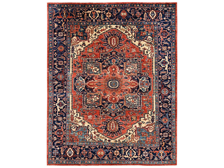 7'11" x 9'10" New Hand Knotted Orange Wool Rectangle Oriental Rug - MOA1022348