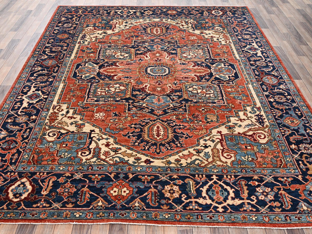 7'11" x 9'10" New Hand Knotted Orange Wool Rectangle Oriental Rug - MOA1022348
