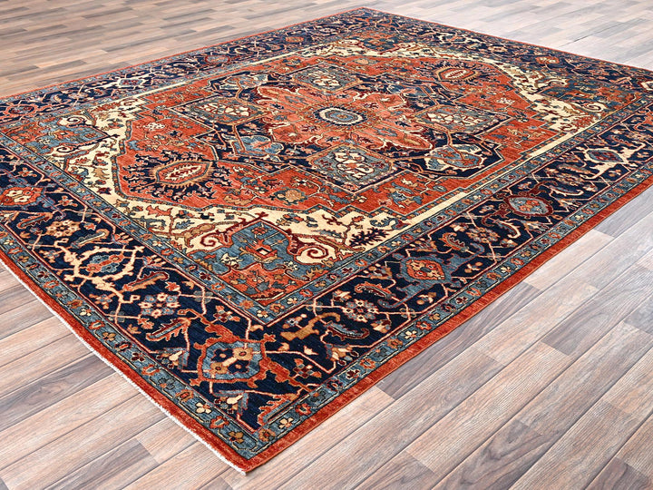 7'11" x 9'10" New Hand Knotted Orange Wool Rectangle Oriental Rug - MOA1022348