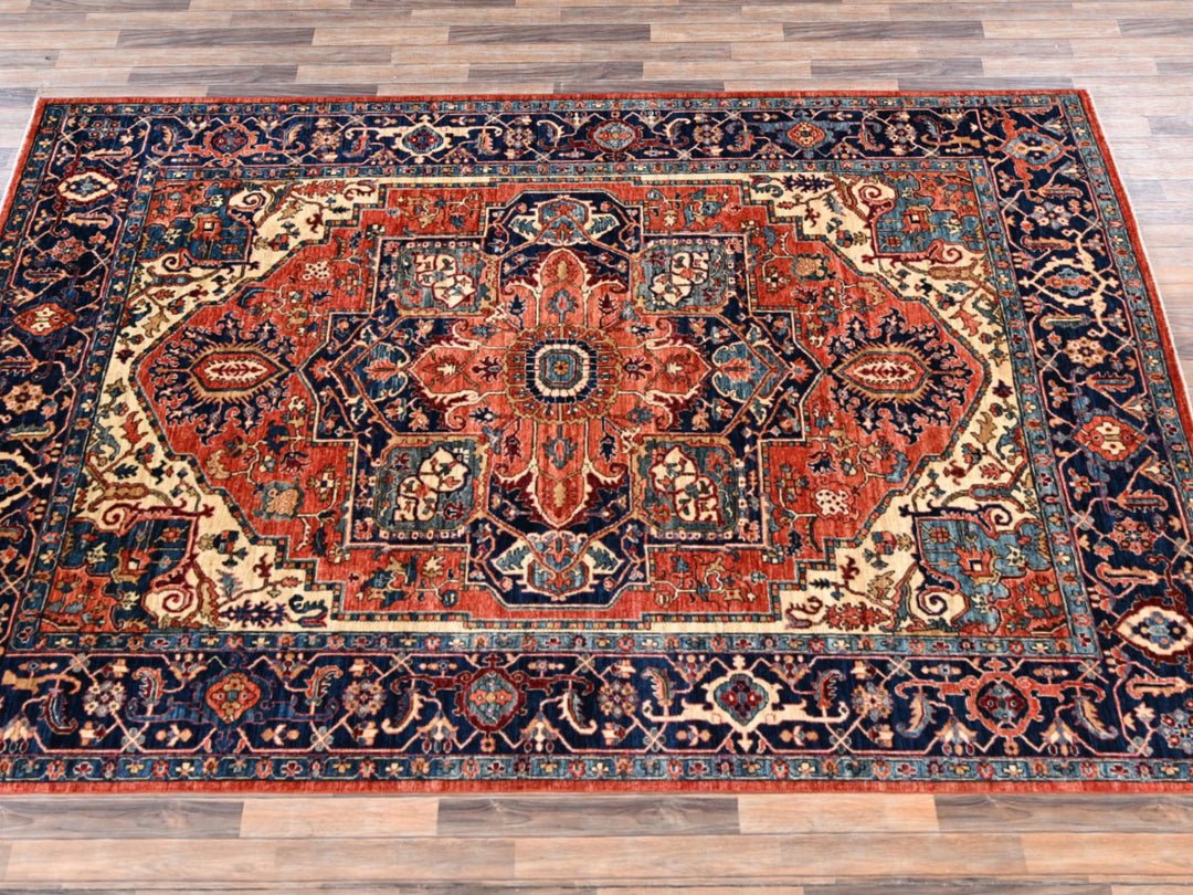 7'11" x 9'10" New Hand Knotted Orange Wool Rectangle Oriental Rug - MOA1022348