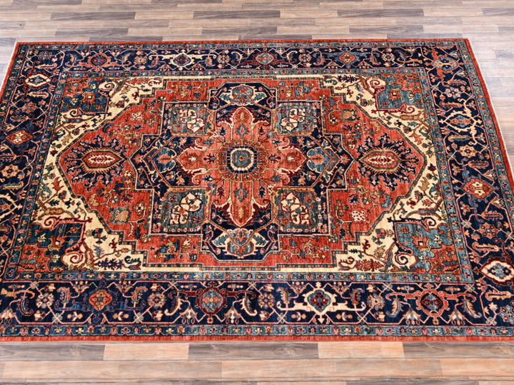 7'11" x 9'10" New Hand Knotted Orange Wool Rectangle Oriental Rug - MOA1022348