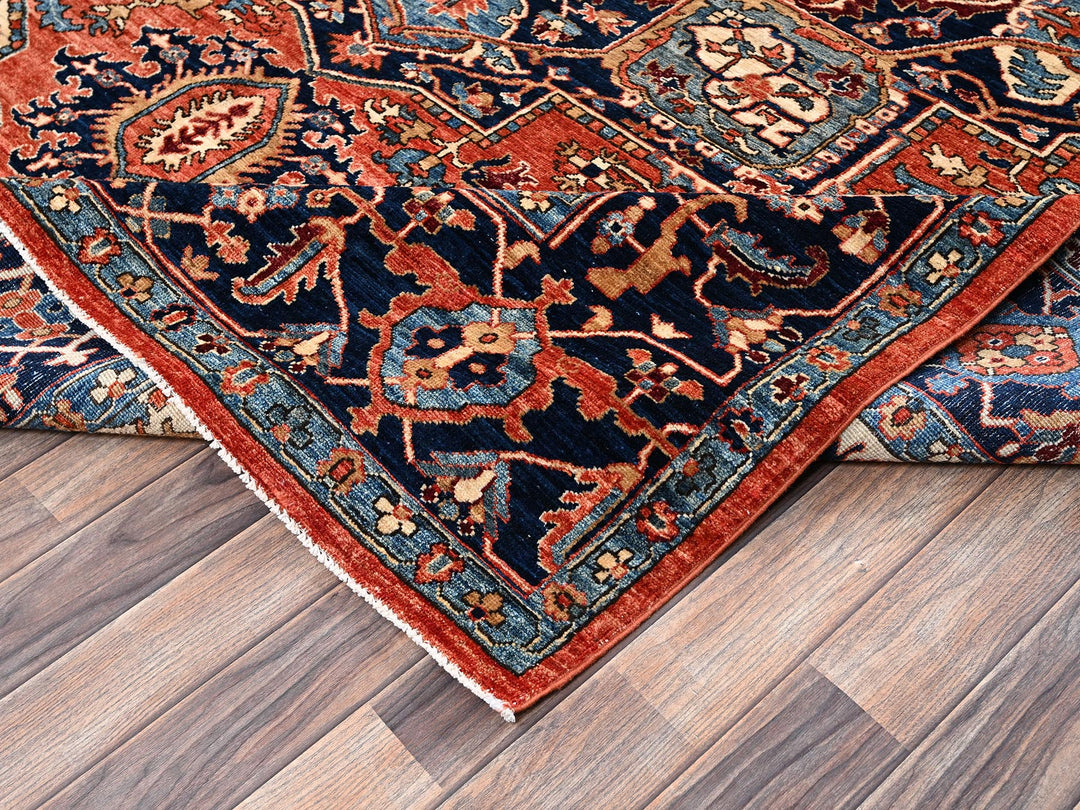 7'11" x 9'10" New Hand Knotted Orange Wool Rectangle Oriental Rug - MOA1022348