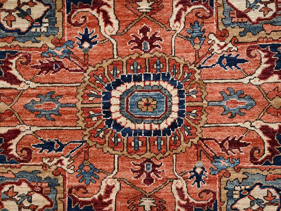 7'11" x 9'10" New Hand Knotted Orange Wool Rectangle Oriental Rug - MOA1022348
