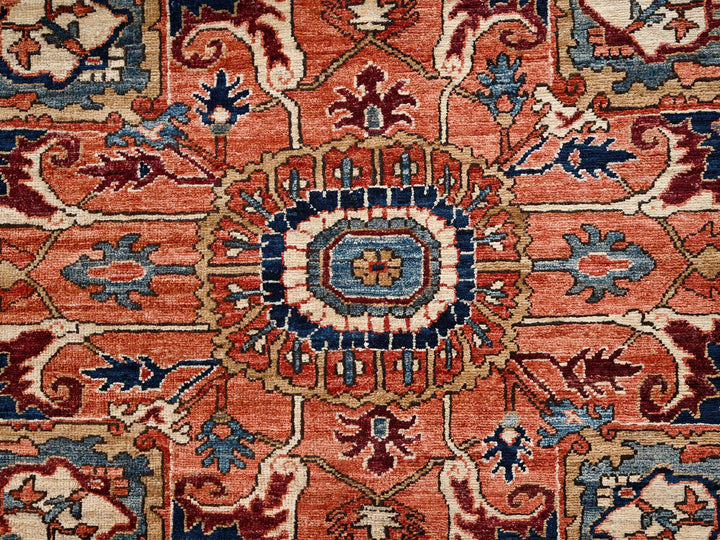 7'11" x 9'10" New Hand Knotted Orange Wool Rectangle Oriental Rug - MOA1022348