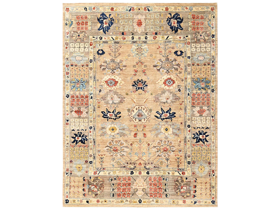 9'2" x 11'11" New Hand Knotted Brown Wool Rectangle Oriental Rug - MOA1022349