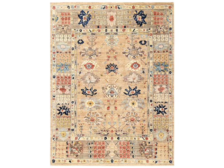 9'2" x 11'11" New Hand Knotted Brown Wool Rectangle Oriental Rug - MOA1022349