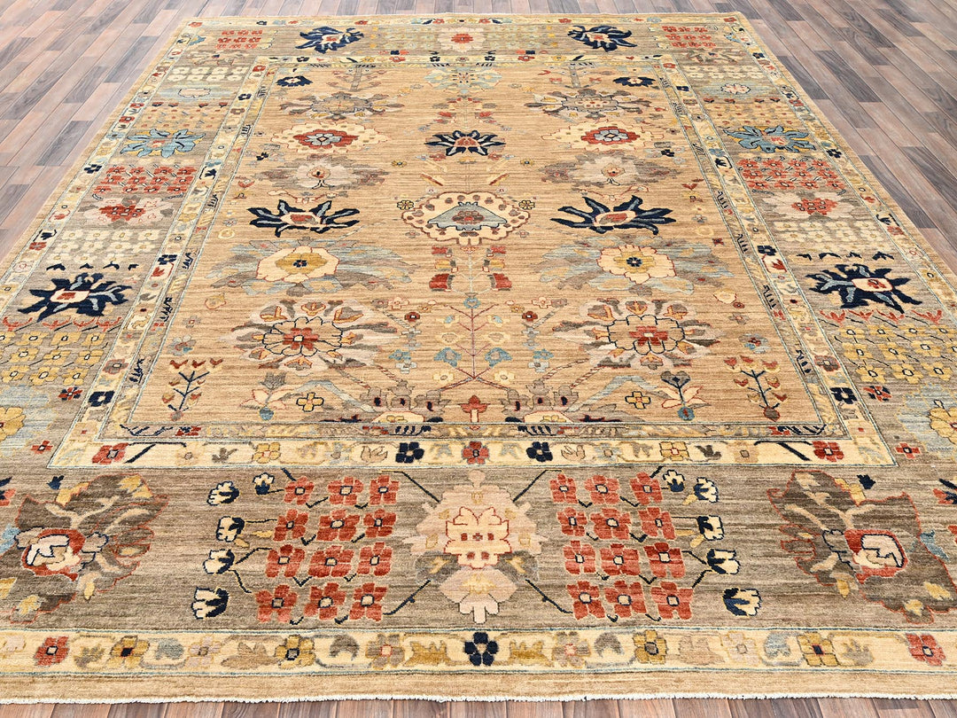 9'2" x 11'11" New Hand Knotted Brown Wool Rectangle Oriental Rug - MOA1022349