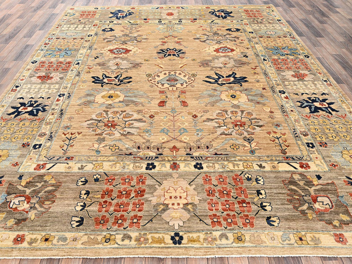 9'2" x 11'11" New Hand Knotted Brown Wool Rectangle Oriental Rug - MOA1022349