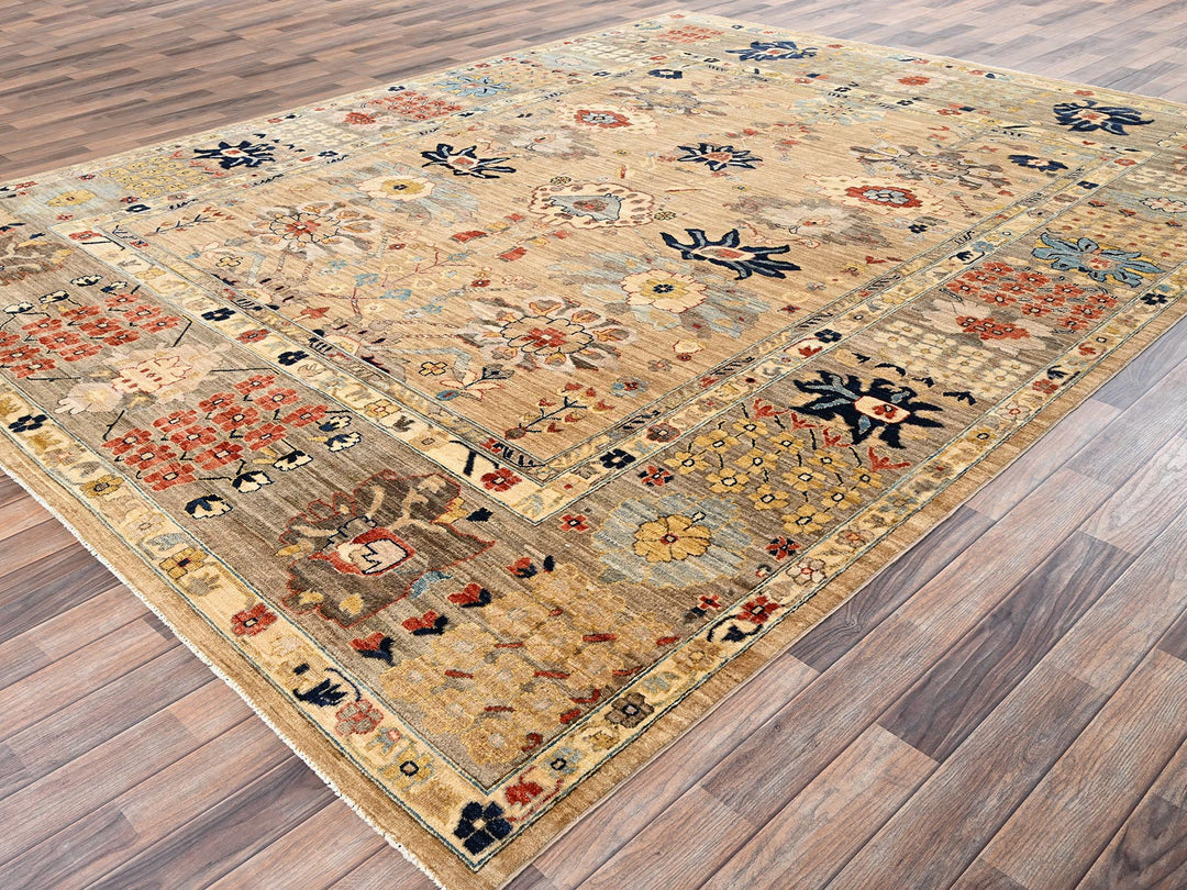 9'2" x 11'11" New Hand Knotted Brown Wool Rectangle Oriental Rug - MOA1022349