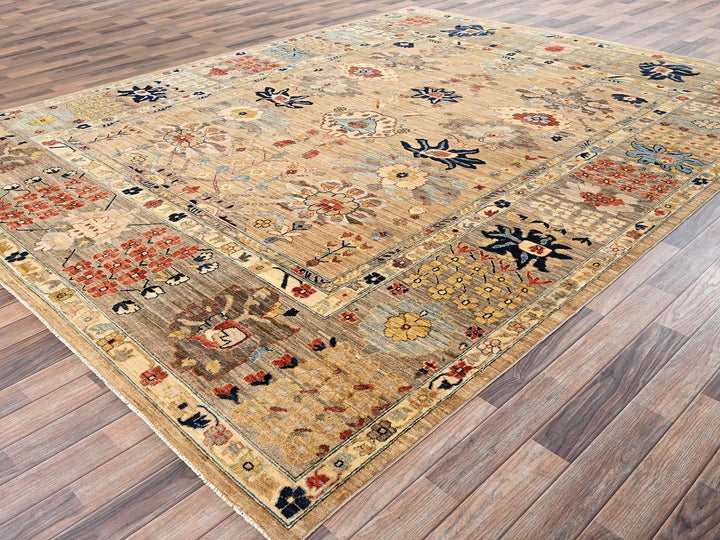 9'2" x 11'11" New Hand Knotted Brown Wool Rectangle Oriental Rug - MOA1022349